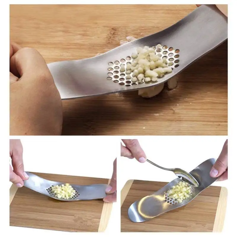 

Stainless Steel Garlic Press Rocker Home Kitchen Garlic Crusher Squeezer Slicer Soft Silicone Peeler for Kitchen Gardget