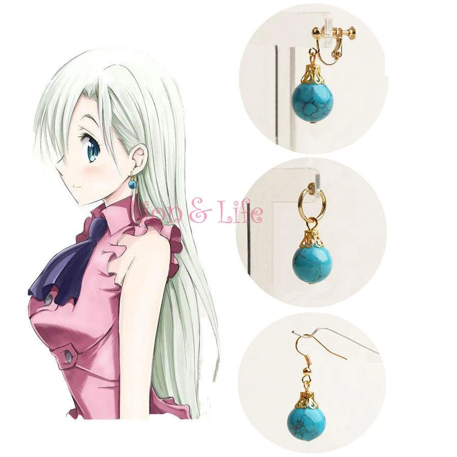 Biamoxer七つの大罪エリザベスターコイズペンダントイヤリング耳クリップコスプレ小道具 Aliexpress