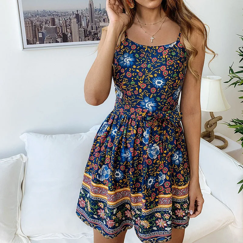 DORVIVON Summer Vintage Print Women Playsuits Sexy Strap Boho Beach Rompers Tunic Femme Playsuit Overalls Macacao Feminino