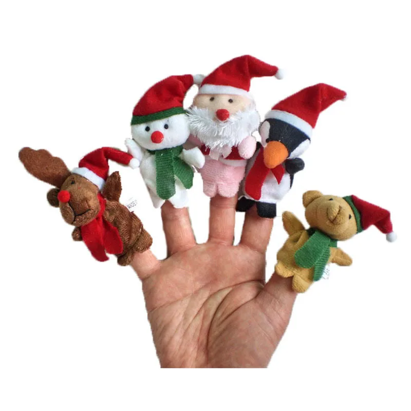 Christmas Santa Claus and Friends  Finger Puppets Plush Toys Family Story Time Cute Snowman Reindeer Bear Penguin Dolls 5pcslot