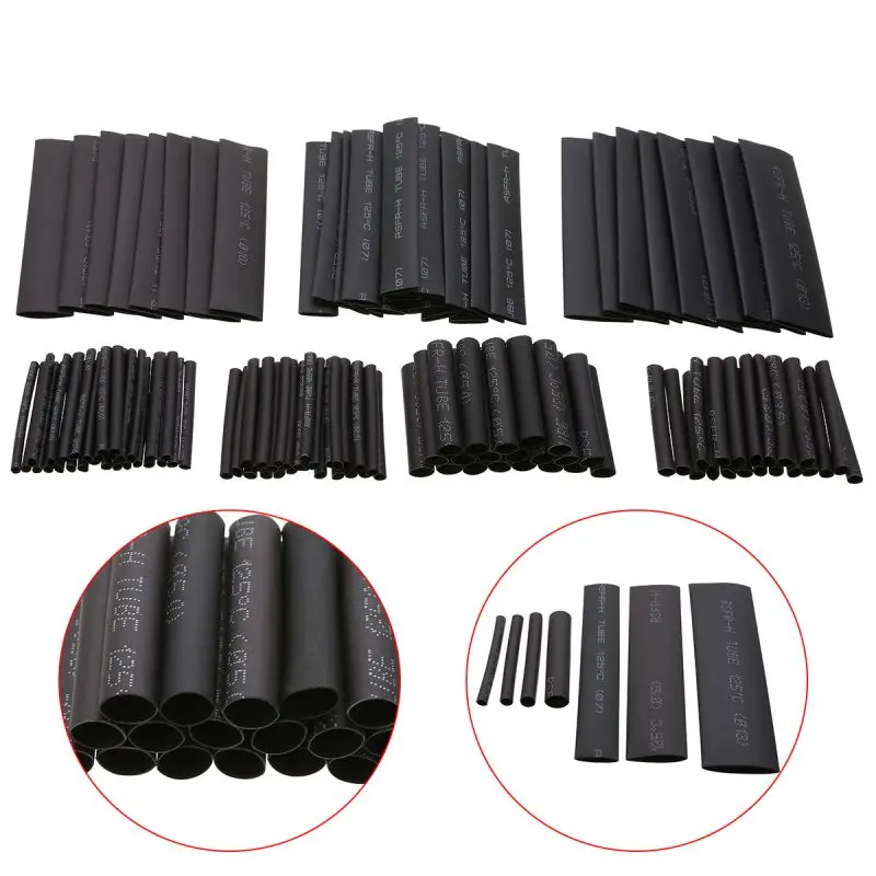 

127pcs/set Black Cable Winder 2-13mm Assorted Heat Shrink Tube Wire Wrap Electrical Insulation Cable Sleeving