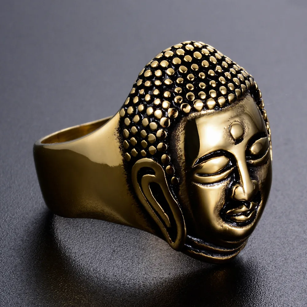 Мужское титановое стальное буддистское кольцо с головой Будды Сакьямуни