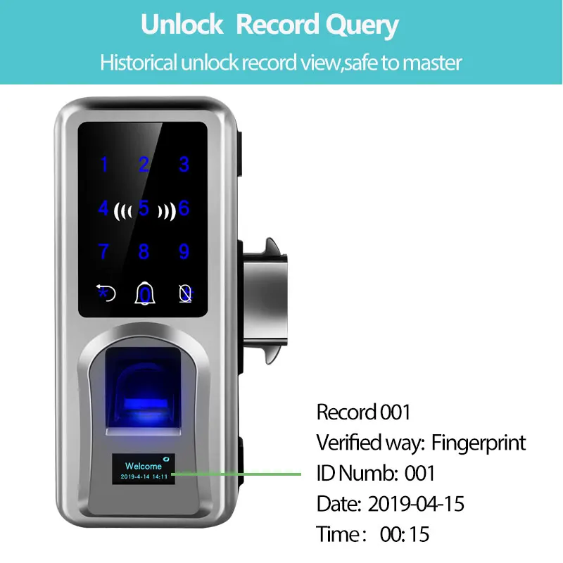 Отпечатков пальцев Дверной замок остекление Smart Remote дверной звонок с сенсорным экраном офис для стекло биометрический замок на дверь
