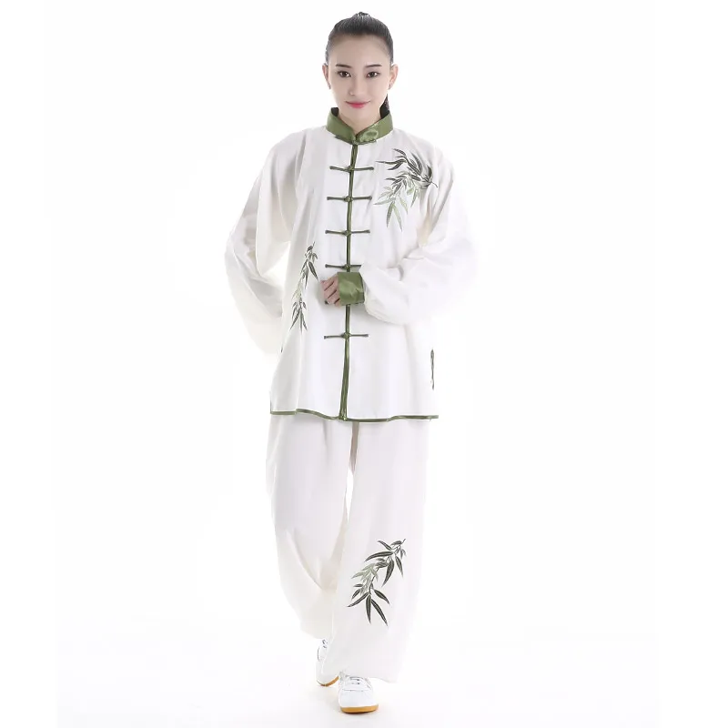 Günstige Tai Chi Uniform Erwachsene Martial Arts Kleidung Langarm Stickerei Taekwondo Kungfu Anzug Chinesischen Stil Morgen Übung Kostüme