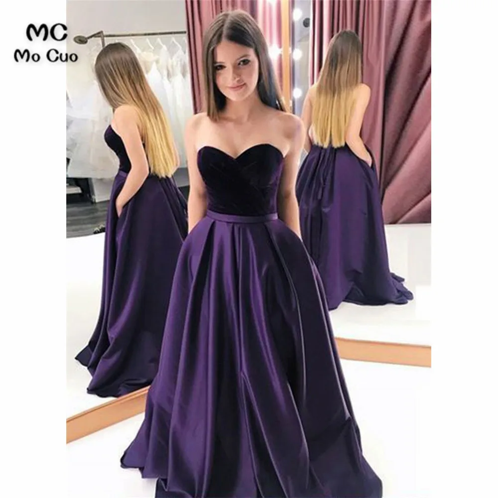 Purple velvet satin long prom dress, formal dress