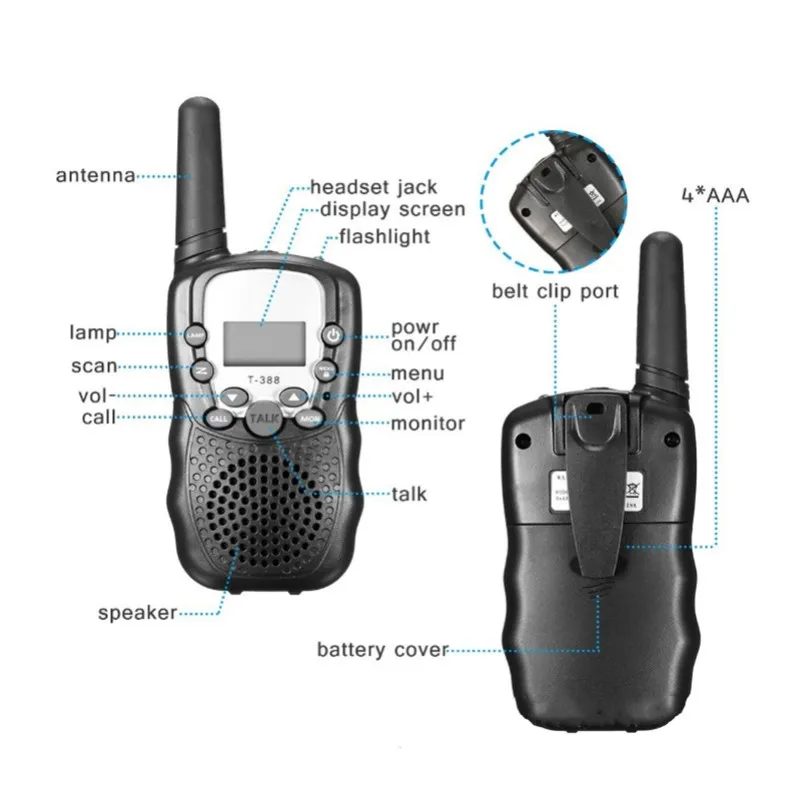 2 pcs Mini walkie talkie Radio T388 Frequency Portable Two Way Radio Gift toys for boys girls