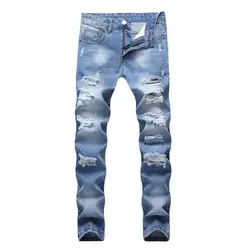 2019 новые модные мужские рваные джинсы европейские высокие уличные мотоциклетные байкерские джинсы мужские хип-хоп рваные узкие джинсы