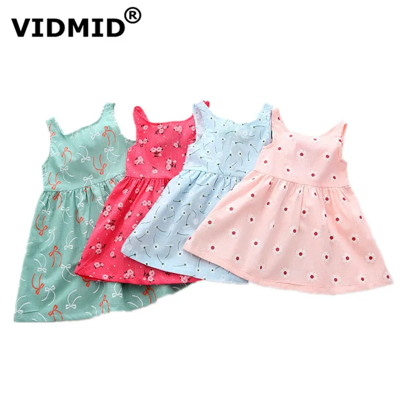 VIDMID 2-6 ages 2017 Summer baby Girls Dress Casual Dresses Girls Clothes kids children Printing Floral Sleeveless Dress 6002 07