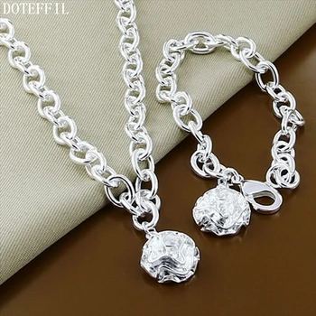 

DOTEFFIL 925 Sterling Silver Rose Flower 18 inch Chian Necklace 8 inch Bracelet Set For Women Wedding Engagement Party Jewelry
