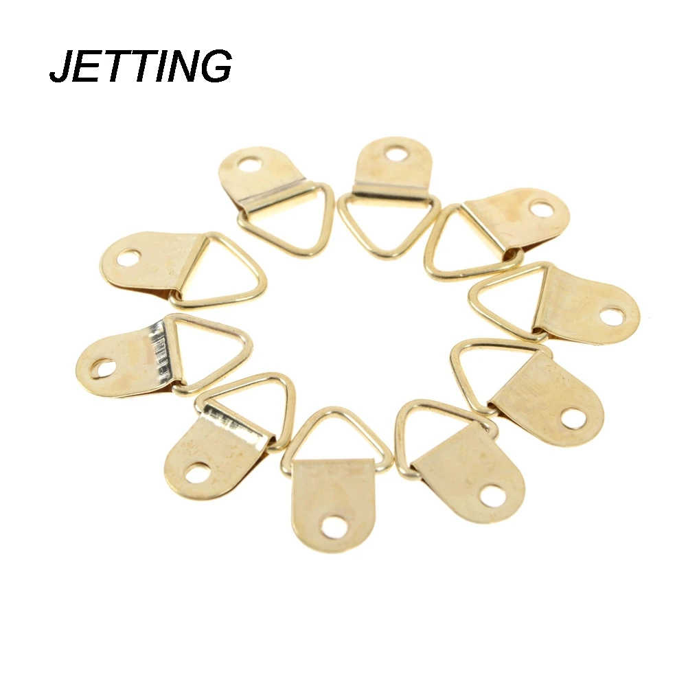 

JETTING 10Pcs Wholesale Universal Strong Golden D Rings Decor Picture Frames Hanger Hooks Hanging Triangle Screws Helper