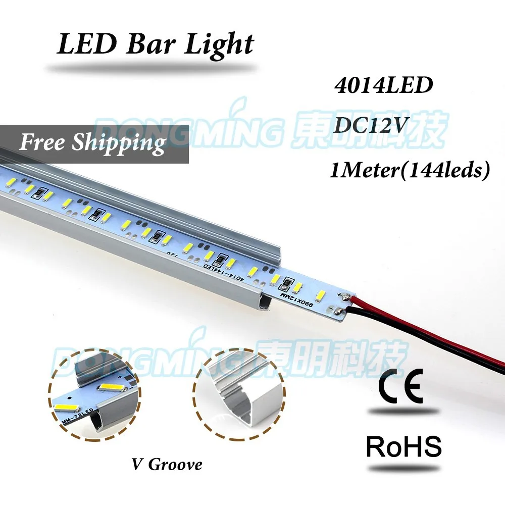 Алюминий U/V Профиль 1 м LED Жесткий полосы 4014 SMD 144 СИД Luces бар свет 12 В кухня ювелирные витрина свет холодный белый