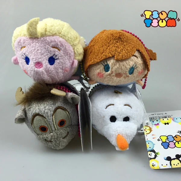 

Tsum Tsum plush toy dolls cute cartoon mini Princess Elsa Anna Olaf soft stuffed doll screen cleaner bags pendant best gift