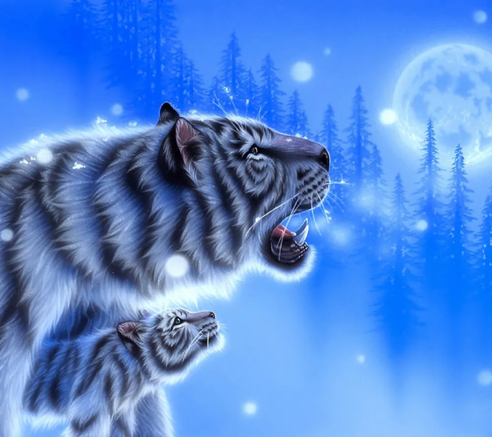 

Diy diamond painting embroidery Handmade needlework rhinestone Snow white tiger night moon diamond cross stitch decoration A102