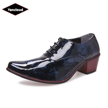 

Brand New Floral Print Men Shoes Leather Formal Dress Shoes with Heels 2019 Spring High Heel Wedding Shoes Suit Office Shoe