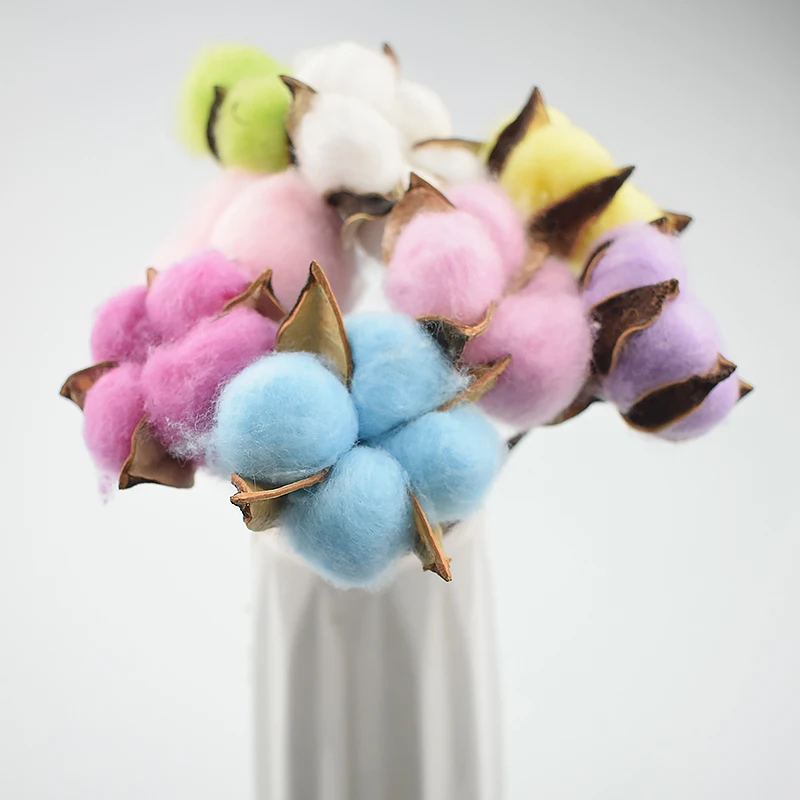 

4.5 Really Dried Cotton Flower With Rod Artificial Fake Flower Single Branch Multi-Color Naturally Flowers Home Wedding Decor
