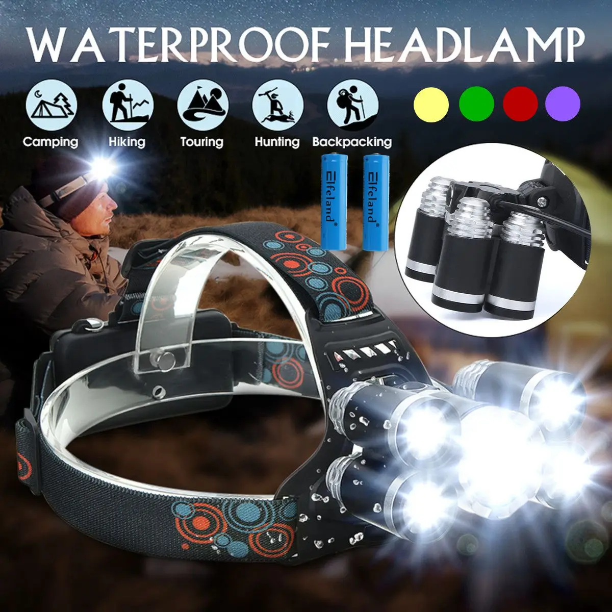 

69000lm LED Smuxi headlamp 8*t6 headlight 4 modes head light waterproof flashlight zoomable use 18650 for hunting cycling