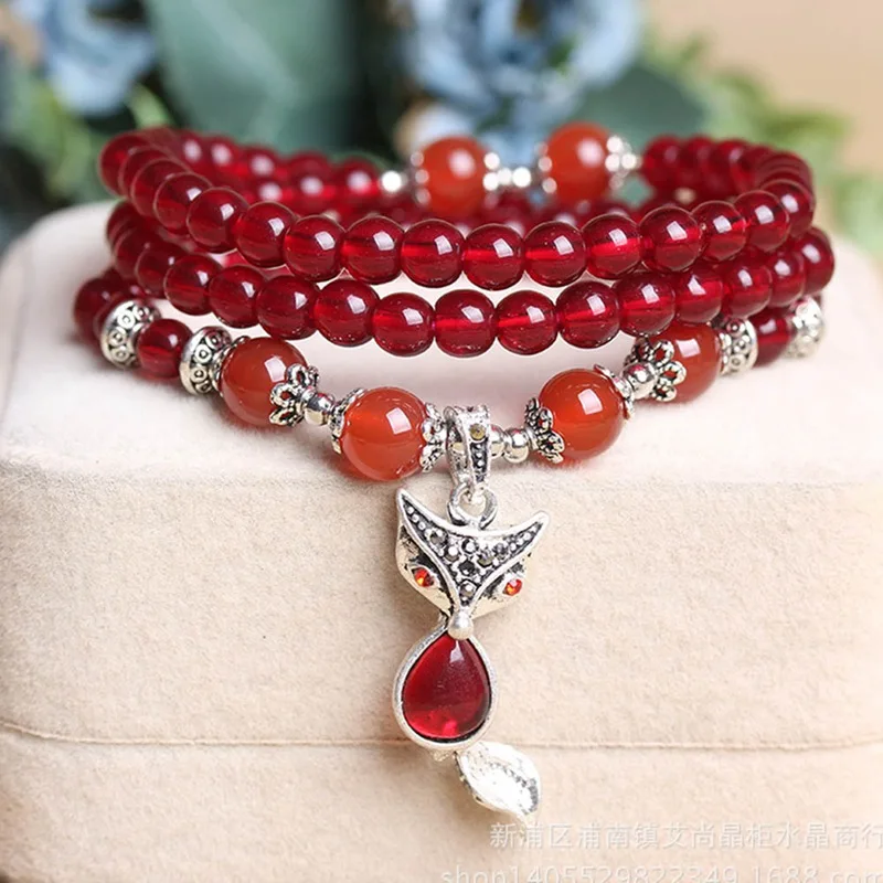 

Wholesale Red Wine Natural Garnet Bracelets Bead With Pendant for Women Gift Crystal Bracelet Jewelry