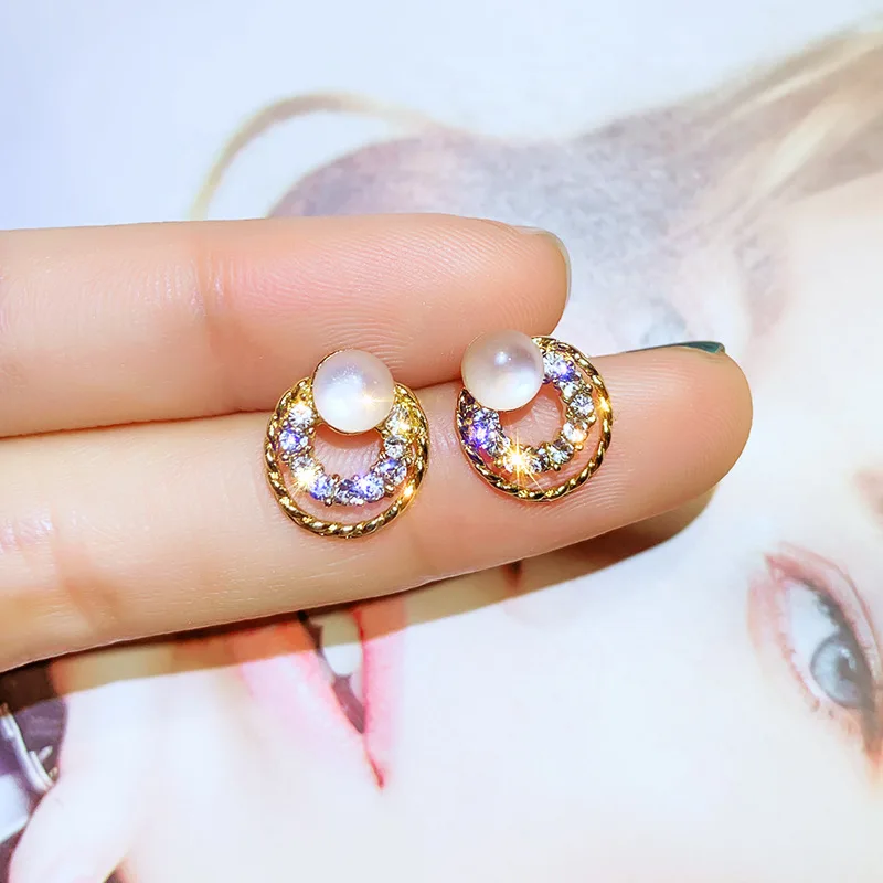

Shiny Side New Fashion Brand Jewelry South Korea's Dongdaemun minimalist opal stud earrings for Women French small Earrings