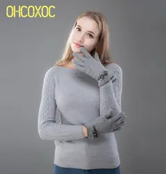 Ohcoxoc новые шерстяные Зимние перчатки кожа бантом утепленные короткие трикотажные Девушка наручные Прихватки для мангала