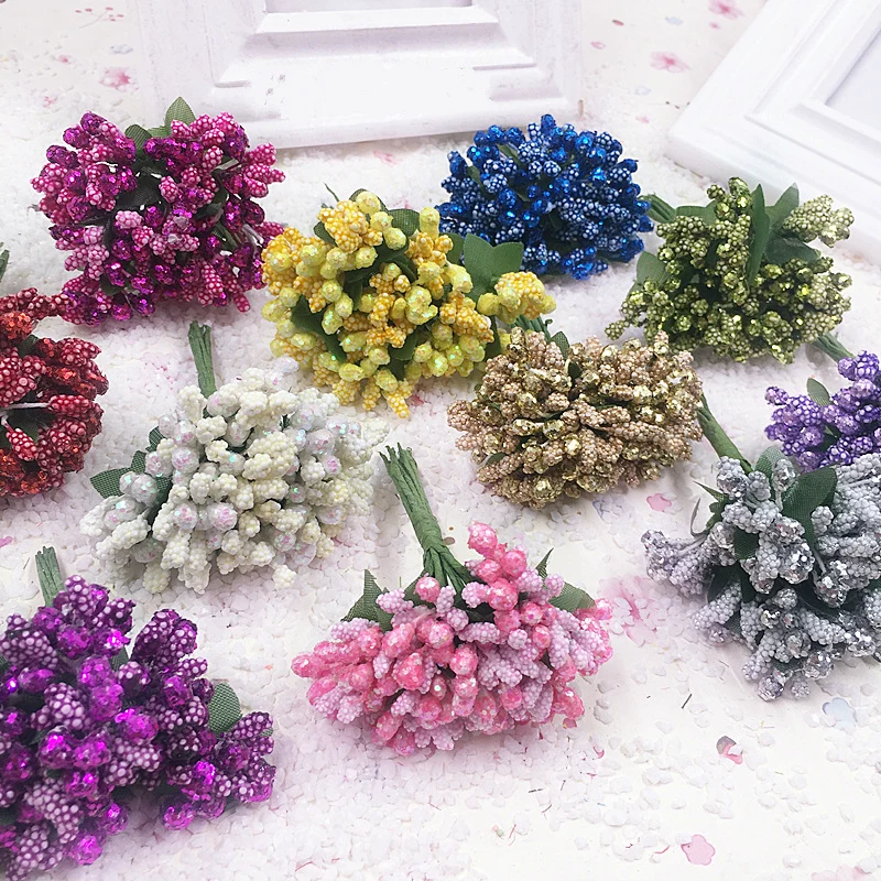 12PCS/lot Guangya Sequin Artificial Flower Stamen wire stem/marriage leaves stamen DIY wreath