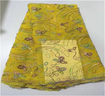 

2019 African Beads Tulle Lace Fabric High Quality Net Swiss Voile Lace Yellow French Embroidery Nigeria Lace Fabrics