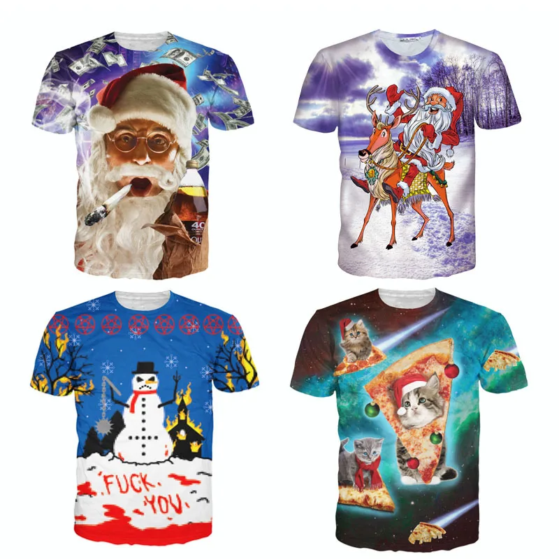 Raisevern 2017 Novelty Christmas Series 3D T Shirt Cartoon Santa Claus