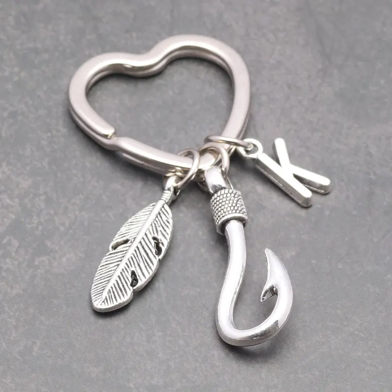 

7 Styles A-Z Letter Leave Hook Keychain Star Heart Key Rings Gift Fish Hooks Jewelry Father's Day Llaveros Statement Gifts