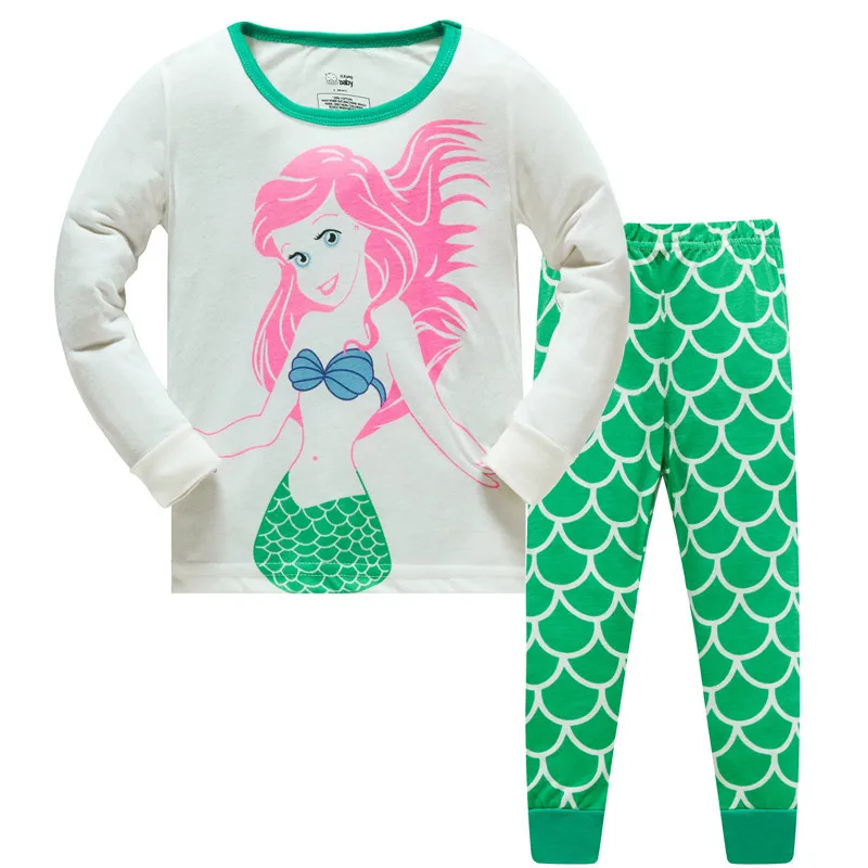 

Girls Mermaid pyjamas 100% cotton baby pijamas kids pajamas long sleeve girls nightwear children sleepwear for 2-7years
