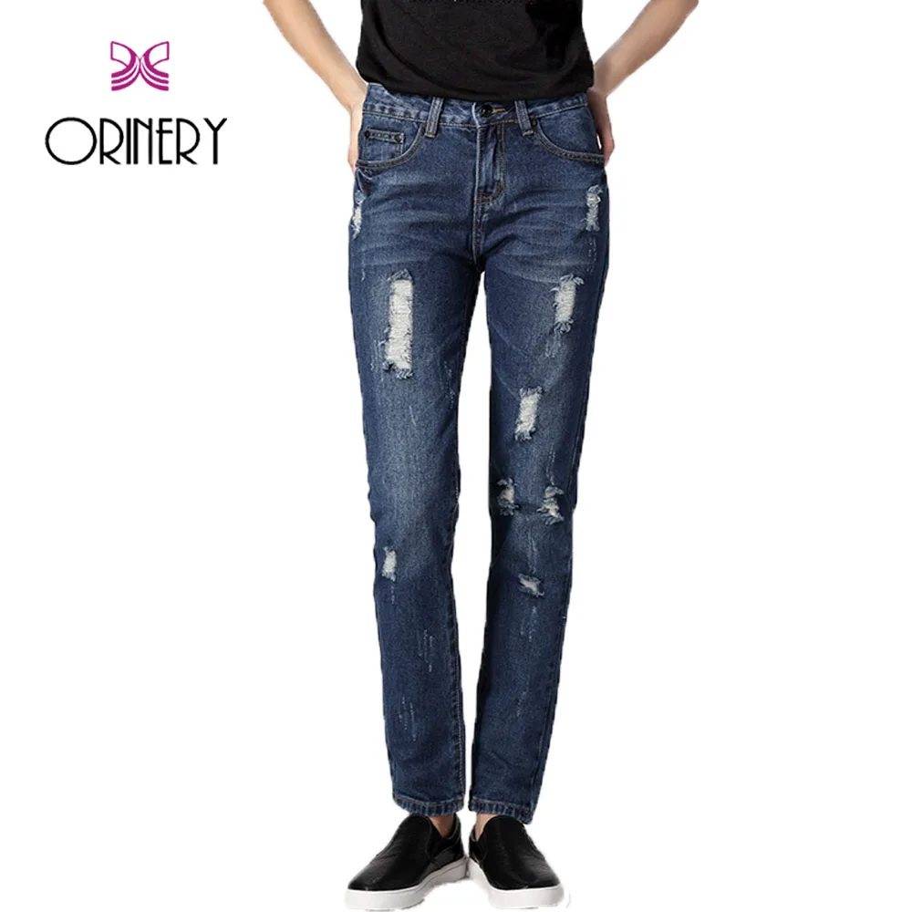 

ORINERY fashionable elastic skinny jeans women mid waist blue jeans young girls slim pencil pants cowboy style Plus Size