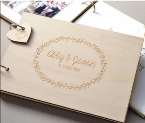 

Personalised Wreath Wedding Guest Book - Gift for Couples - Rustic Guest Book - Bridal Shower Gift - Vintage Wedding Wooden Book