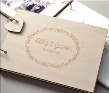 

Personalised Wreath Wedding Guest Book - Gift for Couples - Rustic Guest Book - Bridal Shower Gift - Vintage Wedding Wooden Book