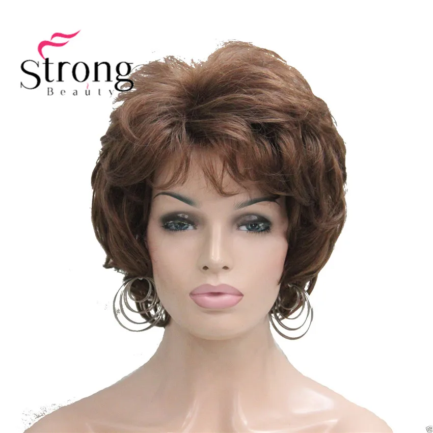 

StrongBeauty Short Soft Tousled Curls Wig Auburn,Dark Brown Full Synthetic Wigs for Women