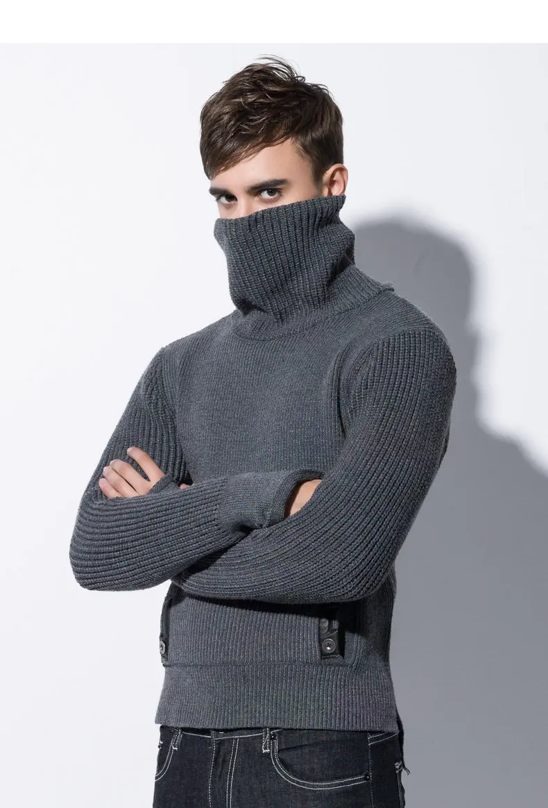 Men Pullover Sweaters Warm Thick knitted Sweater Men Autumn Winter Male Pullover Jumper Brand Clothing Black Dark Gray Muls 2017-04