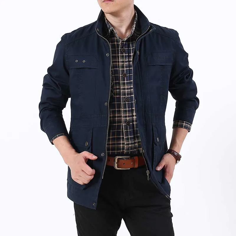

Plus Size 8XL Autumn Winter Military Style Denim Jacket Many Big Pocket Coat Men Casual Bomber Jacket Stand Collar Windbreaker