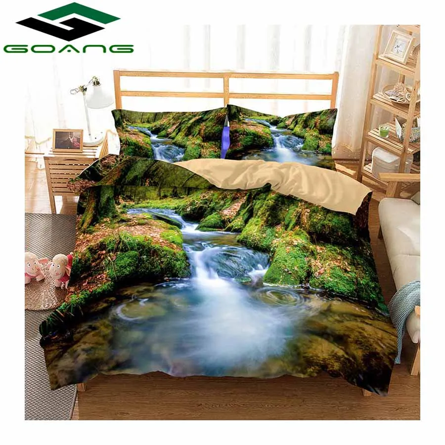 GOANG bedding Set 3d bed sheet duvet cover pillow 100% polyester king size bedding set landscape Rivers and mountains Decor gift