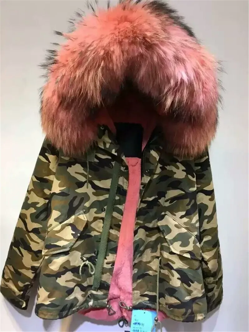 Army Mr Mrs fur coats camouflage military fur coat watermelon red faux fur lined parka jacketin