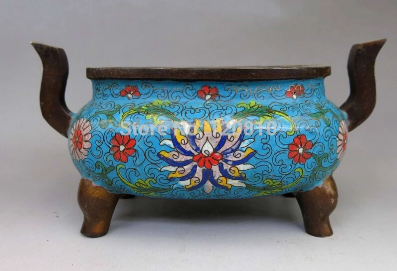 

zhaomerui12++China bronze Cloisonne Beautiful two ears flower Incense burner censer Statue