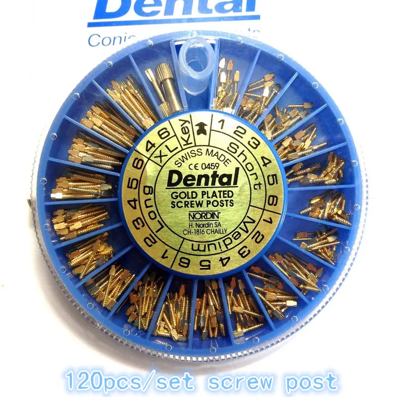 120pcs/box Conical Nordin Dental material Dental Gold Plated Tapered Conical Screw Posts Kits
