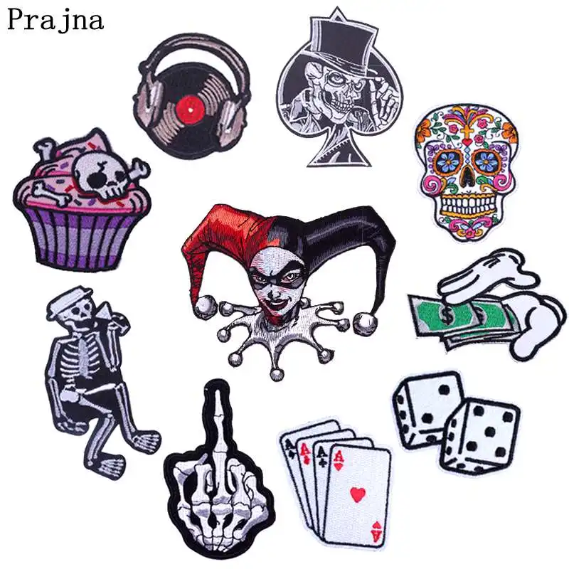 

Prajna Cartoon Dice Card Iron On Patches For Clothing Skull Cake Rose Sticker Embroidered Iron On Patch Stripe On Clothes Decor