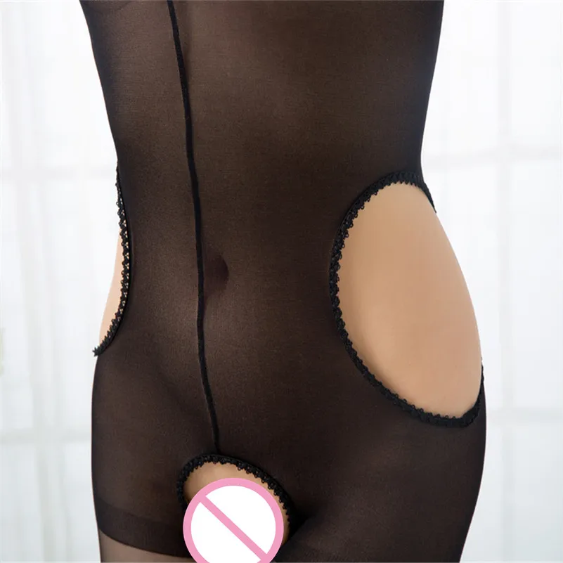 Open Crotch Thin Strap Black Bodystocking Women Shinny Glossy One Piece Bodysuit Sexy Lingerie Sexy Costumes intimates BA051