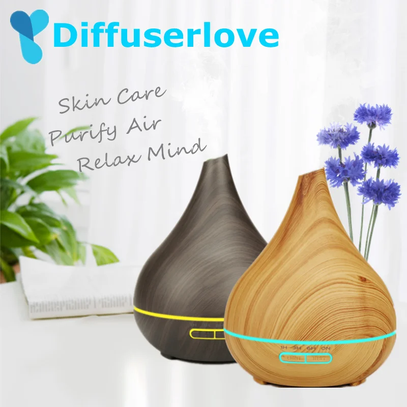 

Diffuserlove 400ml Ultrasonic Air Humidifier Wood Grain Essential Oil Diffuser Humidificador Mist Maker LED Diffuser
