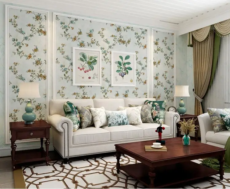 Papel de Parede Sala de Estar Beibehang Vintage American Pastoral Tecido Não Tecido Floral Quarto Sofá Compacto 13 Pap. parede