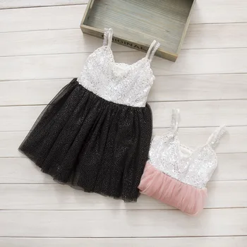 

&E-babe&Wholesale 2016 Summer Little Girl's Strap V-Neck Sparkle Sequined Dress Toddler's Kids Princess Party Dress 2 Colors 609