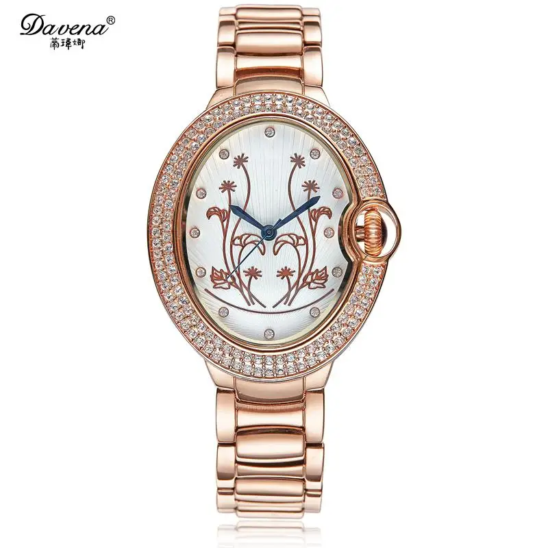 

Palace Designer Women Vintage Floral Watches Blingbling Crystals Dress Wristwatch 316L Bracelet Oval Analog Relojes Davena WA207