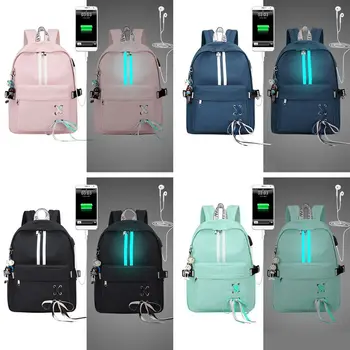 

Fashion Anti Theft Reflective Women Backpack USB Charge Earphone Hole School Bag Girls Multifunction Travel Laptop Bookbag New