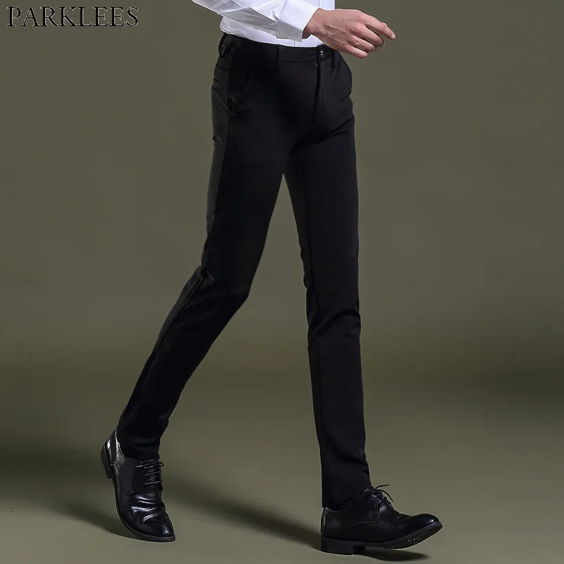 Mens Stretch Dress Pants Skinny Suit Pants Tapered Formal Pants 2018 ...