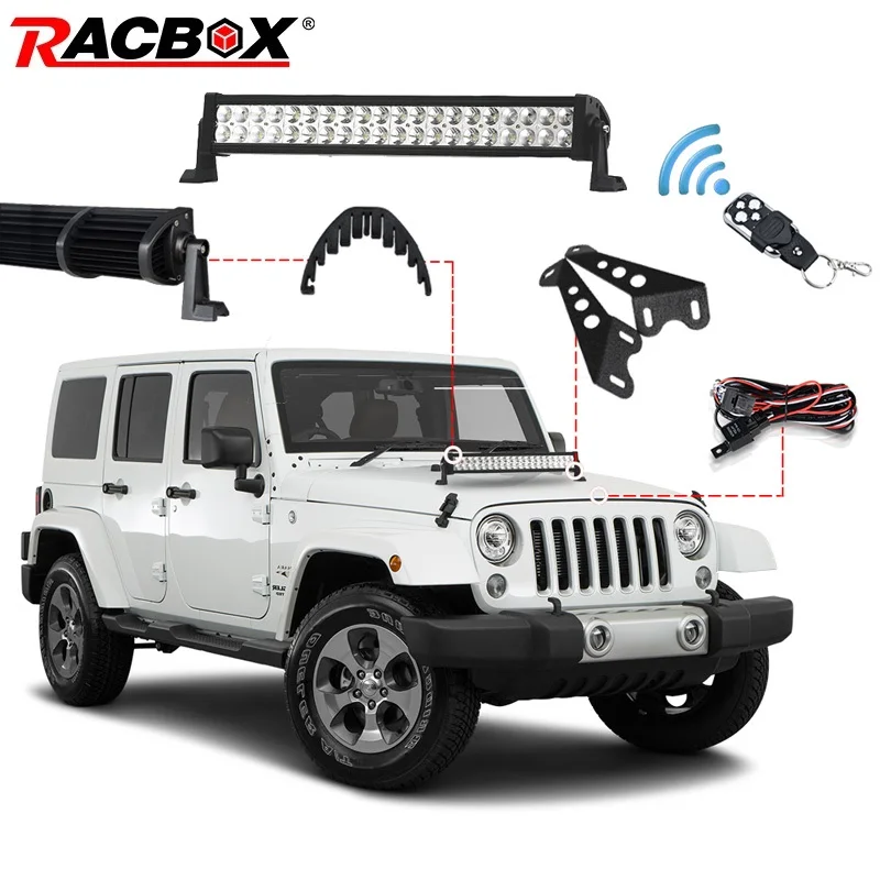 RACBOX 3D 120W 22inch Offroad LED Work Light Bar Combo Beam + Light Bar Mount + Remote Control Switch For JEEP Wrangler JK 07-15 RACBOX 3D 120W 22inch Offroad LED Work Light Bar Combo Beam + Light Bar Mount + Remote Control Switch For JEEP Wrangler JK 07-15