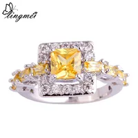 lingmei Pretty Style Twinkling Princess Citrine White Sapphire Silver Ring Size 6 7 8 9 10 Women Jewelry Wholesale Free Shipping