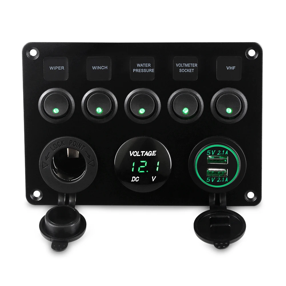 5 Gang Waterproof Boat Marine Switch Panel 12v On-Off Circuit Breaker Panel Rocker Switch Yacht Car Dual USB Socket Voltmeter 5 Gang Waterproof Boat Marine Switch Panel 12v On-Off Circuit Breaker Panel Rocker Switch Yacht Car Dual USB Socket Voltmeter