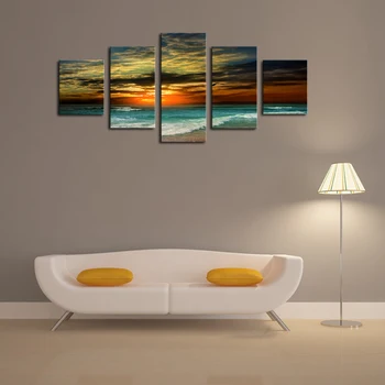 

Unframed 5 Panels Setting Sun Seascape Canvas Print Painting Modern Canvas Wall Art for Wall Pcture Home Decor Artwork
